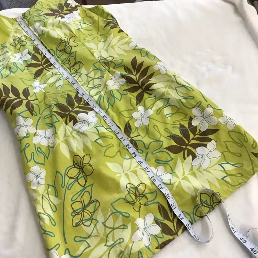 Shannon Marie Hawaiian Cotton Sarong Dress XL Lime Green Tropical Floral Mini - Picture 7 of 8